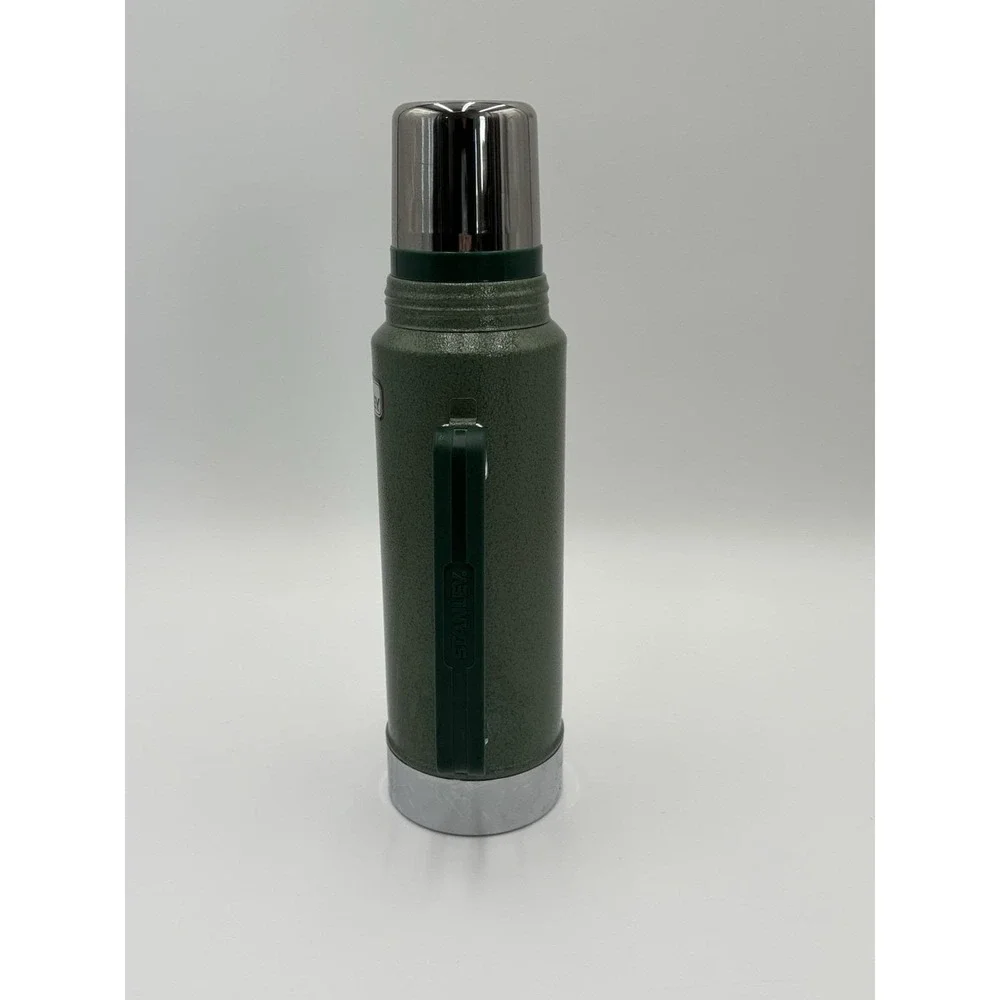 Vintage Aladdin Stanley Thermos 1 Qt Green Hammertone USA Twist Pour Lid - Picture 2 of 12